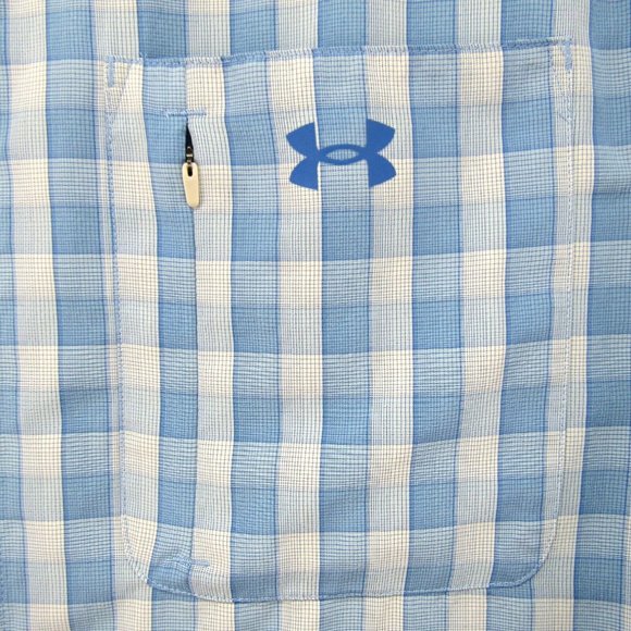 Under Armour Blue White Plaid Camp Shirt Mens Size L Fitted Button Up Outdoor - Picture 4 of 9